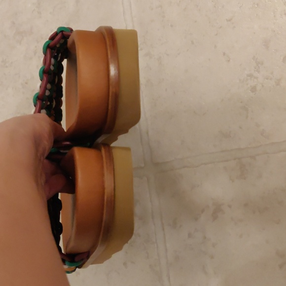 New Chloe Multi Colorful Wavy Woven Leather Platform Slide Sandals Sz 38 - Picture 10 of 11